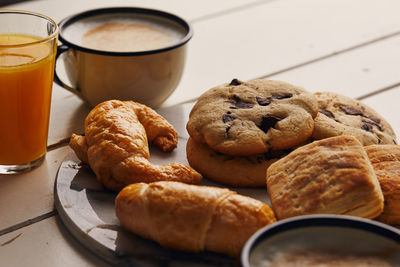 High angle view of breakfast on table