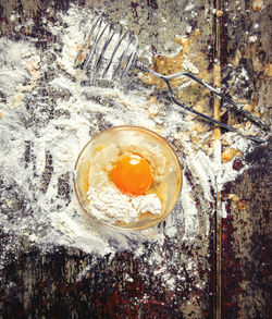 High angle view of breakfast on table