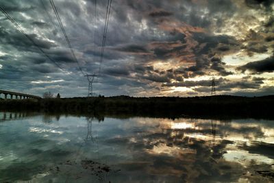 Scenic view of lake against cloudy sky