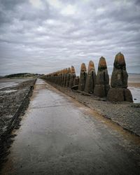 Panoramic view of rocks on landscape against sky