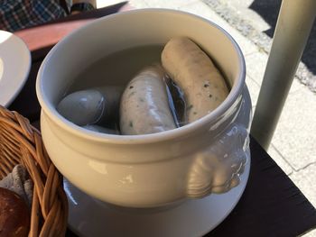 High angle view of dessert in bowl on table