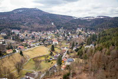 High angle view of townscape against sky