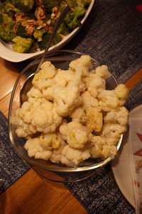 High angle view of food in plate on table