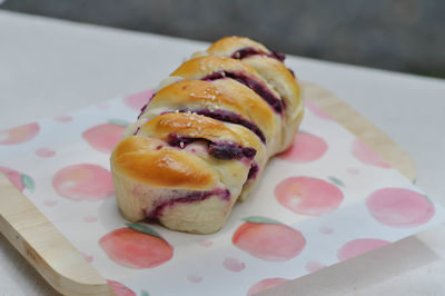 High angle view of dessert in plate on table