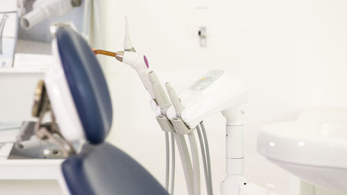 Close-up of dentist chair in medical clinic