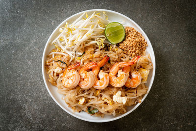 High angle view of food in plate on table