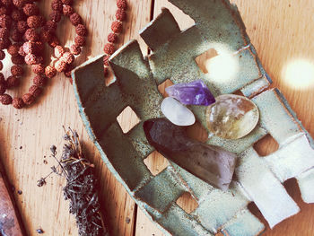 High angle view of potted plant on table