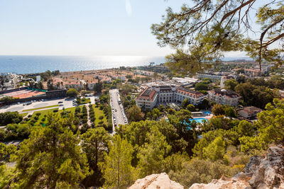 Beautiful view from the mountain to the hotels