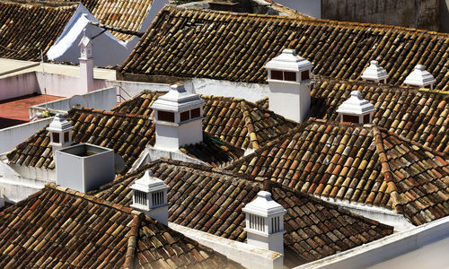 High angle view of rooftop houses