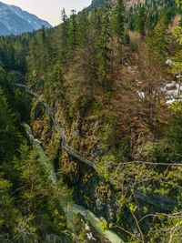Geisterklamm with steel rope bridge, with a view to karwendel near mittenwald germany 