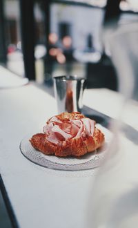 Close-up of dessert in plate on table