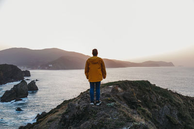 Rear view of man standing on rock