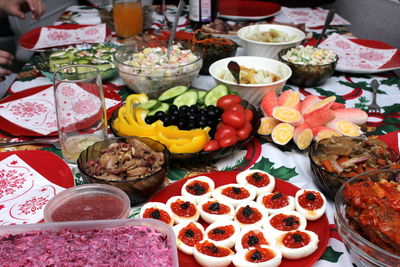 High angle view of fruits in plate on table