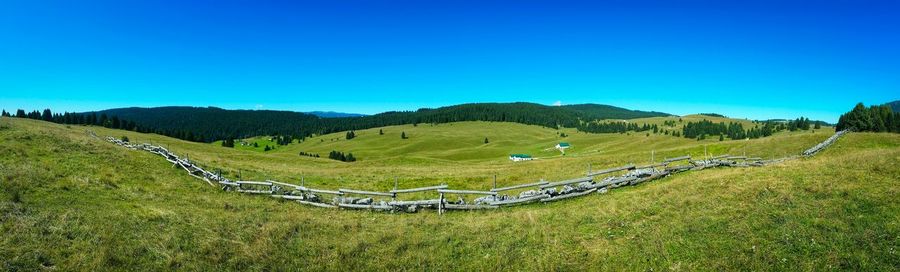 Scenic view of landscape against clear blue sky