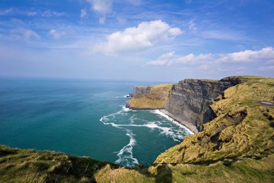 Scenic view of sea against cloudy sky