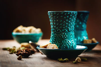Close-up of food on table