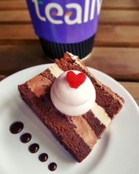 High angle view of cake in plate