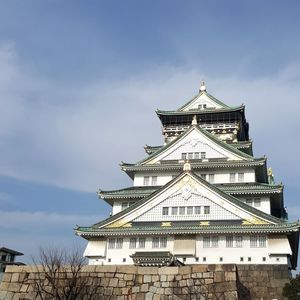 Low angle view of pagoda against sky