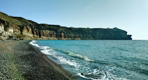 Scenic view of sea against clear blue sky