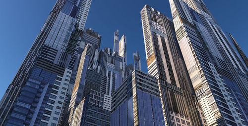 Low angle view of modern buildings against clear sky