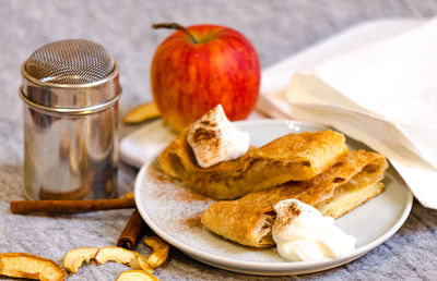 Close-up of breakfast served on table