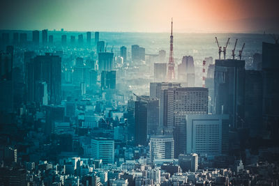 High angle view of buildings in city