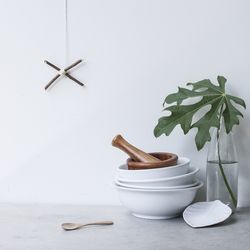 Potted plant in bowl on table