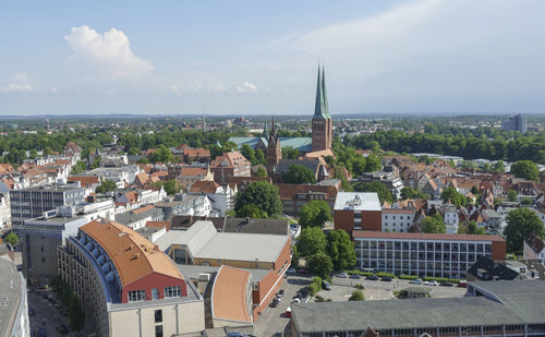 Aerial view of the hanseatic city of lübeck, a city in northern germany