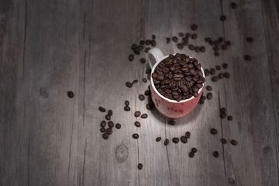 High angle view of coffee beans on table