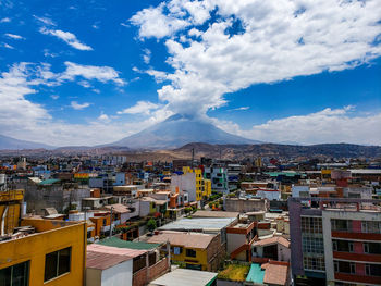 High angle view of townscape against sky