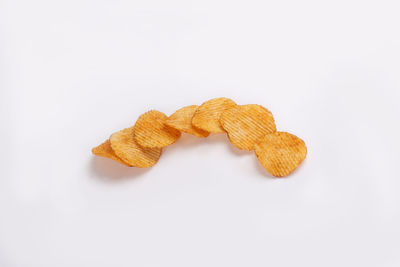 High angle view of cookies against white background