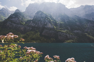 Scenic view of sea and mountains