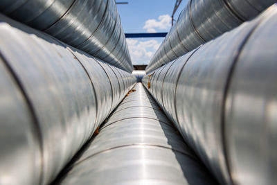 Ventilation pipe warehouse. steel pipes, parts for the construction of air ducts for an industrial