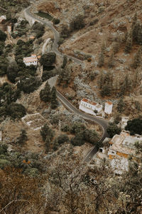High angle view of road passing through rural landscape 