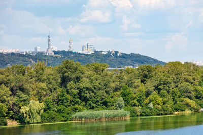 A picturesque summer landscape of the islands on the dnipro with overgrown trees and green grass. 