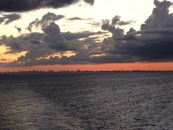 Scenic view of sea against sky at sunset