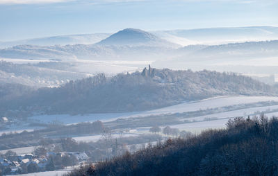 Scenic view of snowcapped mountains against sky