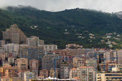 Cityscape with mountain in background