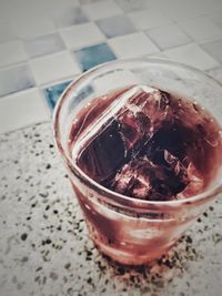 High angle view of ice cream in glass on table