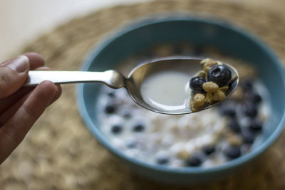 Close-up of cereal with blueberries