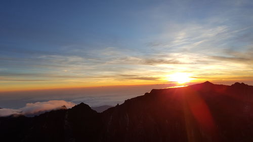 Scenic view of silhouette mountains against sky during sunset