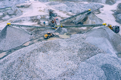 High angle view of men working at construction site