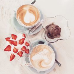 High angle view of coffee on table