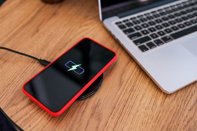 High angle view of laptop on table