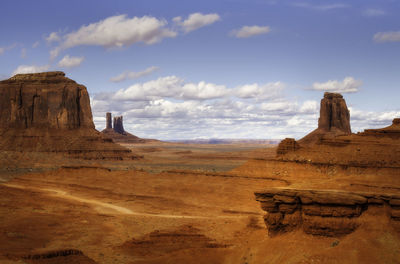 Scenic view of rock formations on landscape against sky