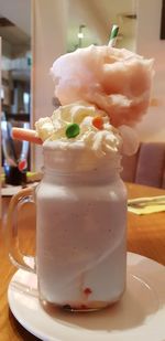 Close-up of ice cream on table