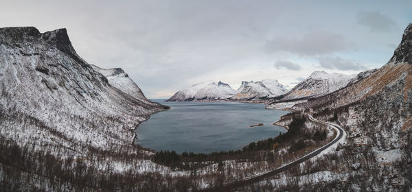 View from the tourist viewpoint bergsbotn on the senja peninsula in northern norway