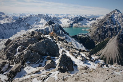 Scenic view of snowcapped mountains against sky