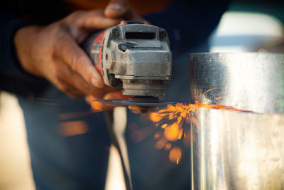 Sparks from a metal grinder