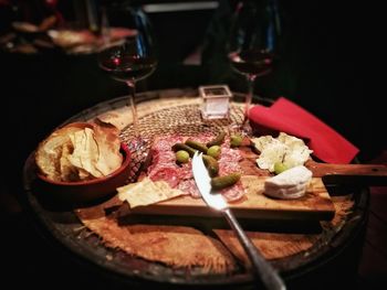 Close-up of served food on table